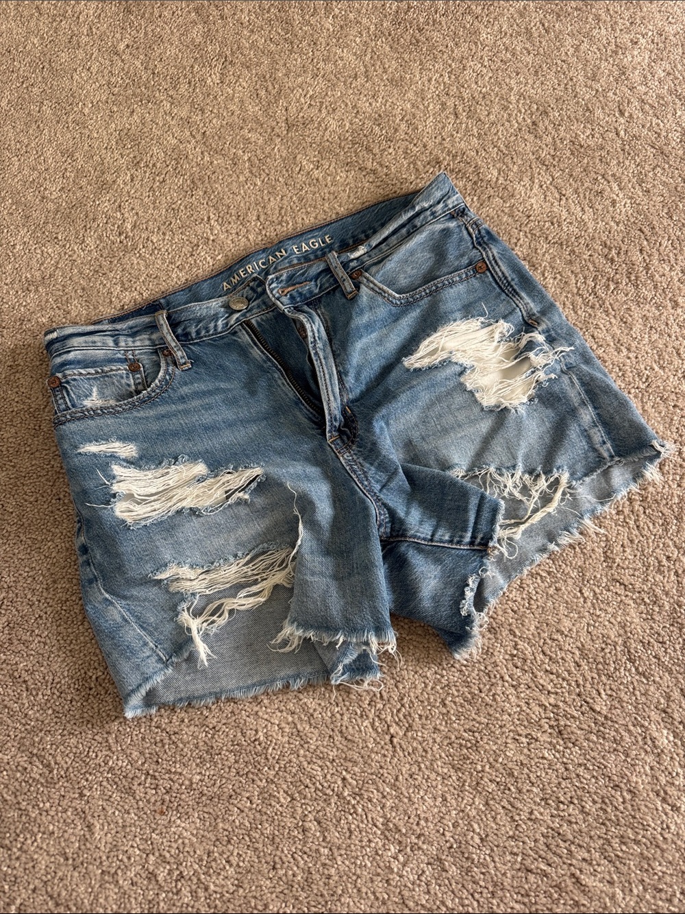 American Eagle Outfitters Light Blue Distressed Denim Shorts